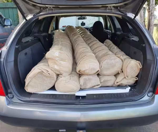 Professional rug pickup and delivery service in Auckland showing wrapped rug being handled for secure transport and return logistics
