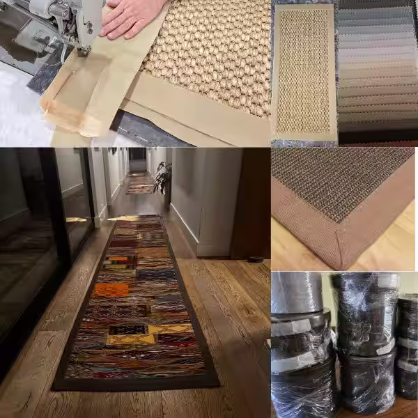 Wide border edging sample display showing canvas edging options and custom rug border finishes by The Rug Guru