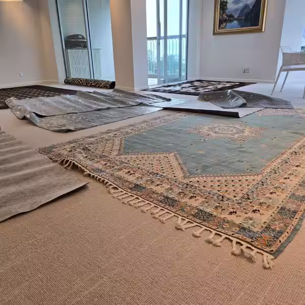 Rug grip underlay system cut and fitted beneath a rug for movement control and stability